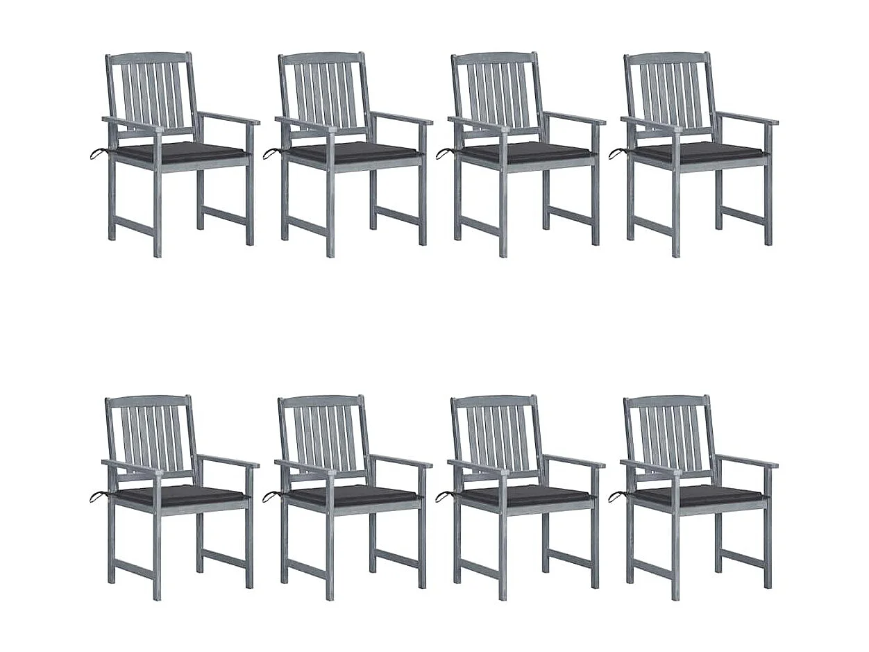 Chaises de jardin et coussins lot de 8 Bois acacia solide Gris