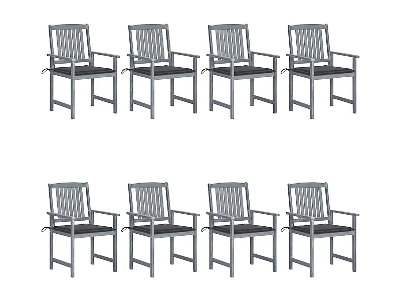 Chaises de jardin et coussins lot de 8 Bois acacia solide Gris