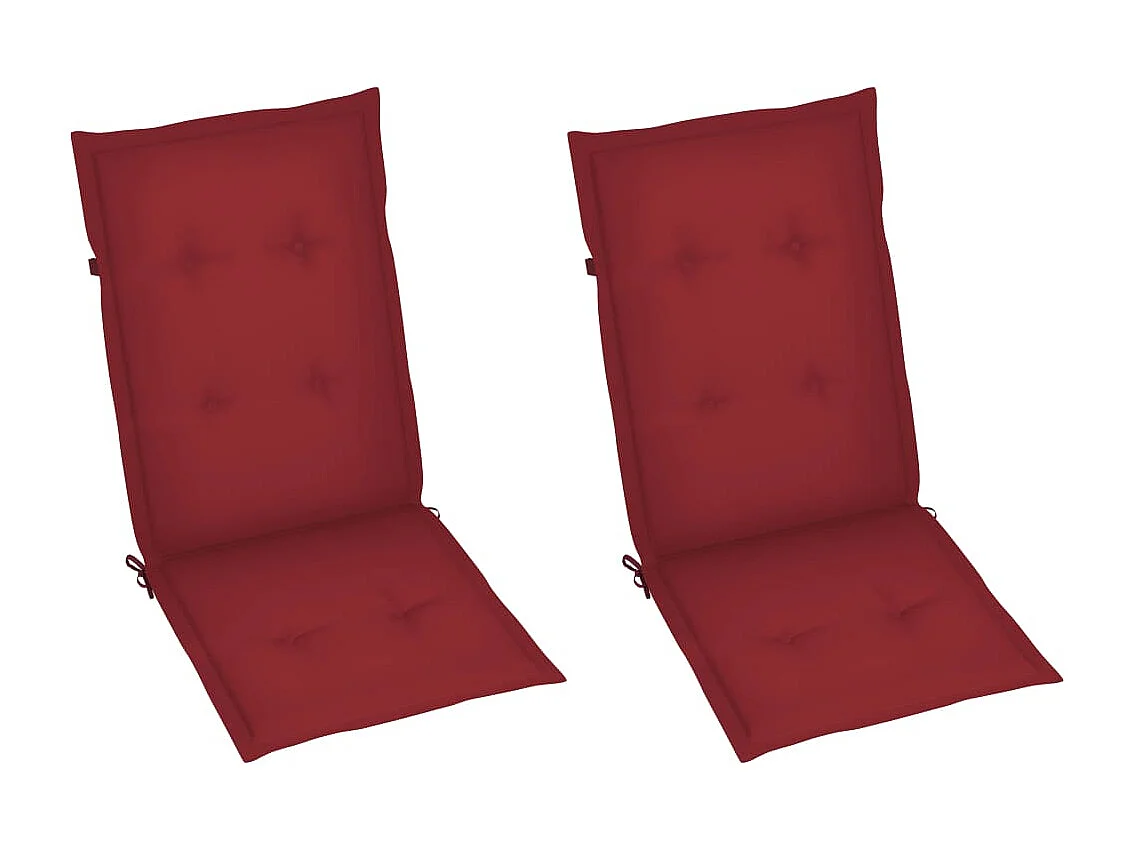 Chaises de jardin lot de 2 et coussins bordeaux Teck massif