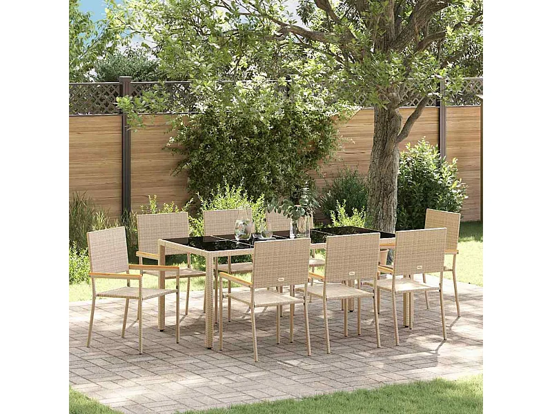 Ensemble de salle à manger pour jardin 9 pcs Beige