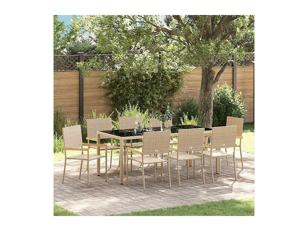 Ensemble de salle à manger pour jardin 9 pcs Beige