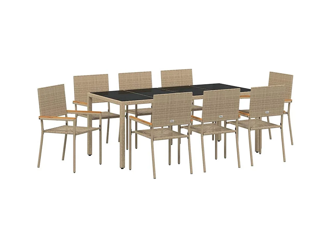 Ensemble de salle à manger pour jardin 9 pcs Beige