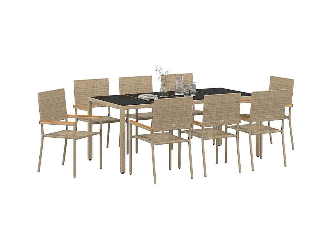 Ensemble de salle à manger pour jardin 9 pcs Beige