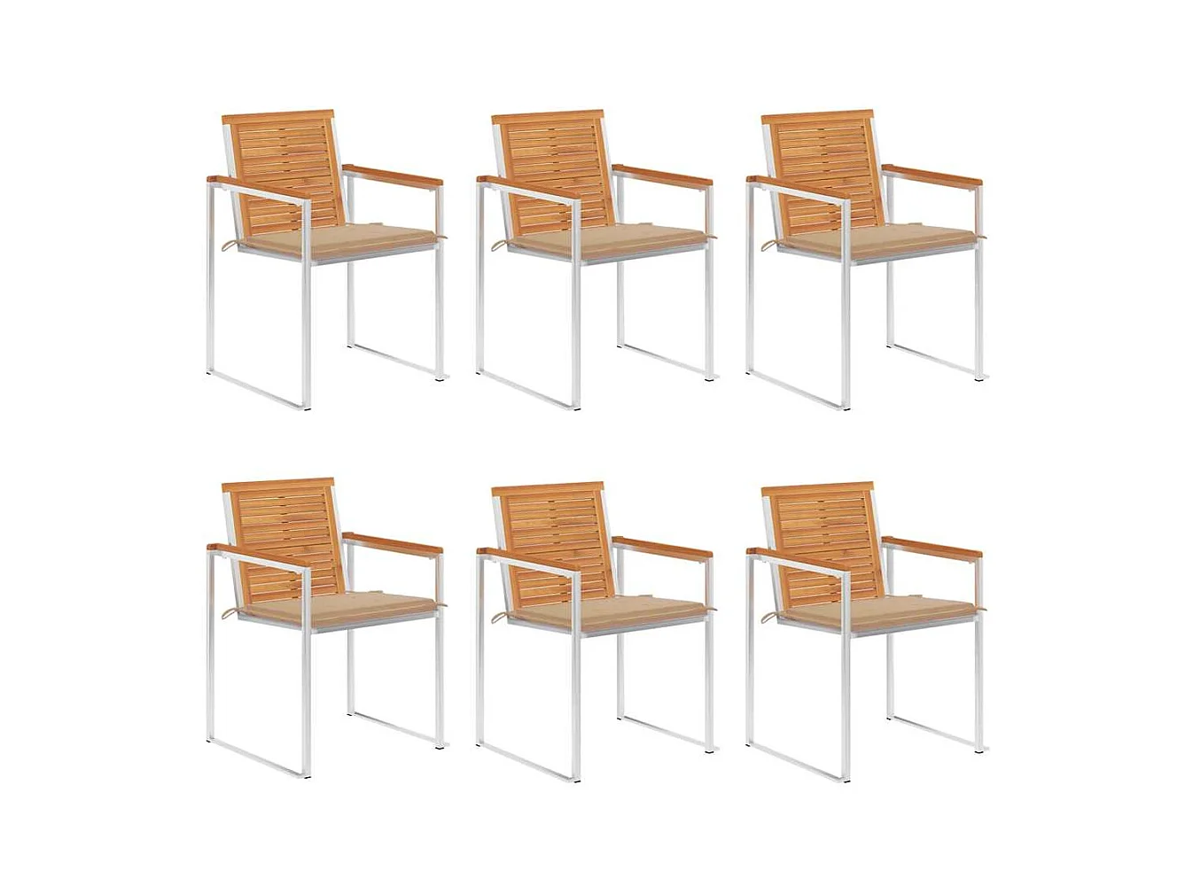 Chaises de jardin lot de 6 avec coussins Bois d'acacia solide