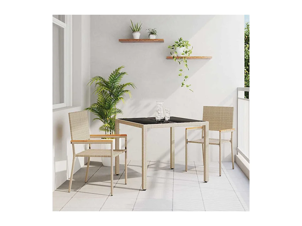 Ensemble de salle à manger pour jardin 3 pcs Beige