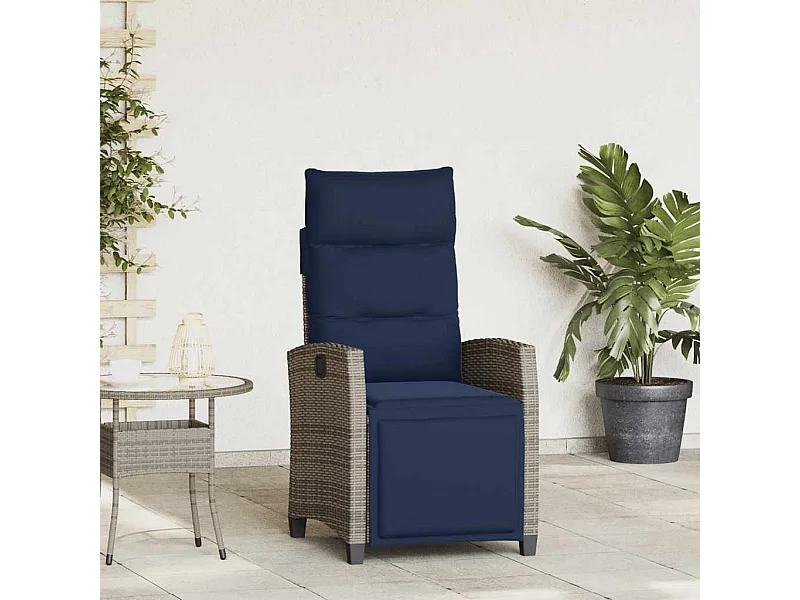 Sedia da giardino reclinabile con tavolino laterale in polyrattan grigio