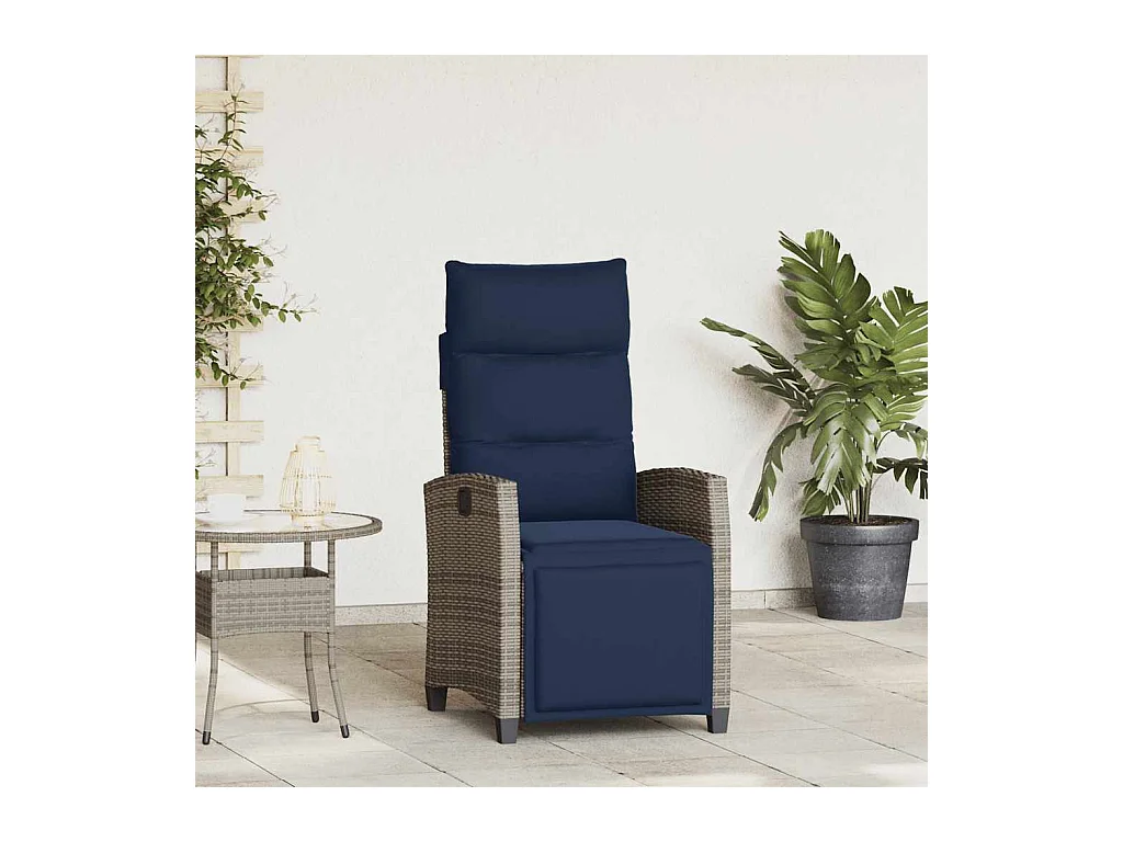 Sedia da giardino reclinabile con tavolino laterale in polyrattan grigio