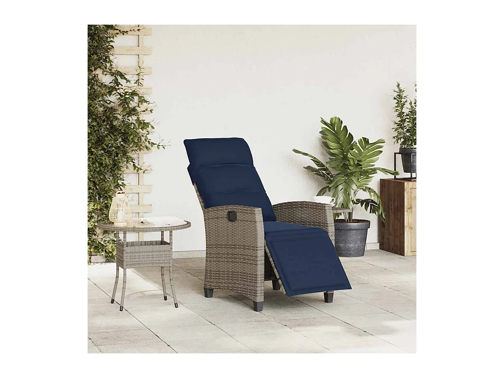 Sedia da giardino reclinabile con tavolino laterale in polyrattan grigio