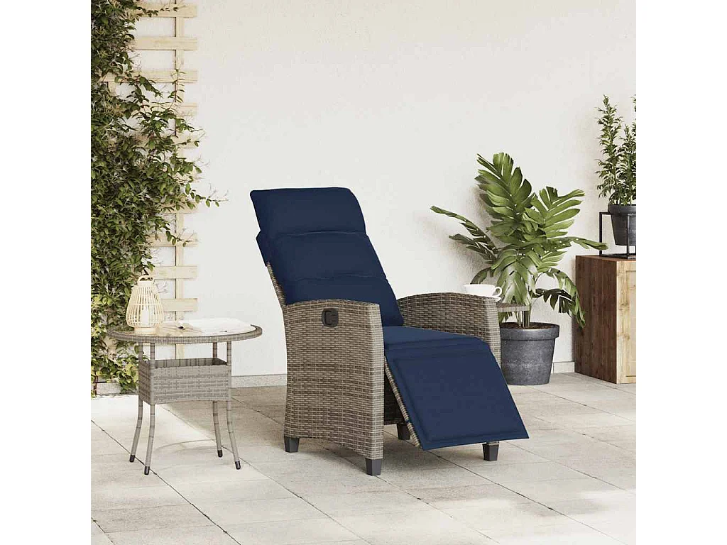 Chaise de jardin inclinable avec table d'appoint gris polyrotin