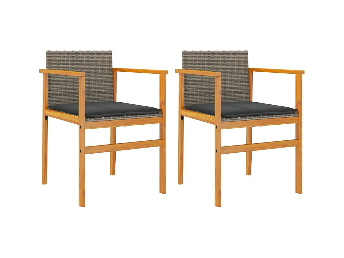 Set di 2 cuscini per sedie da giardino in resina intrecciata grigia e legno