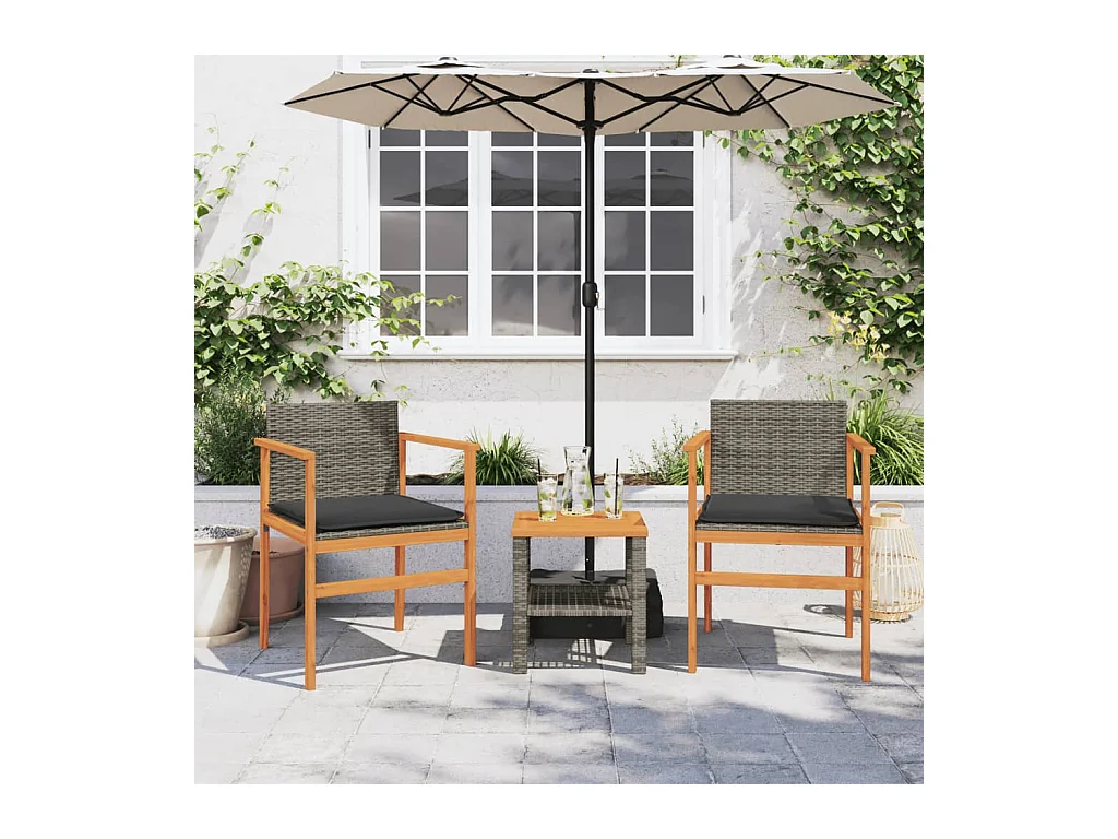 Set di 2 cuscini per sedie da giardino in resina intrecciata grigia e legno