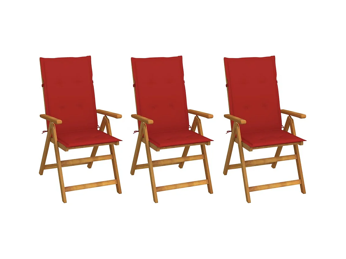 Chaises pliables de jardin lot de 3 avec coussins Bois d'acacia