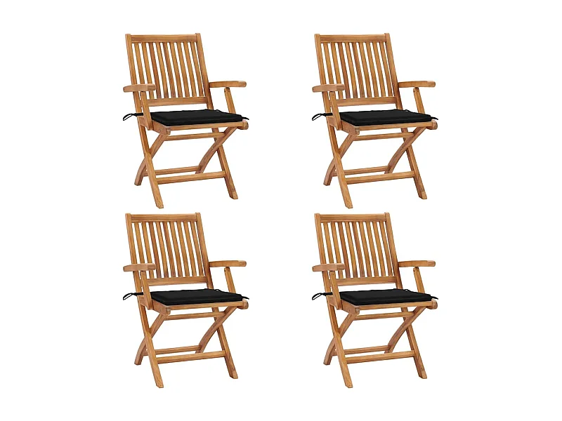 Juego de 4 sillas de jardín plegables con cojines de teca maciza