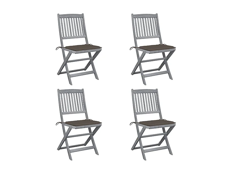 Set di 4 sedie pieghevoli da esterno con cuscini in legno di acacia