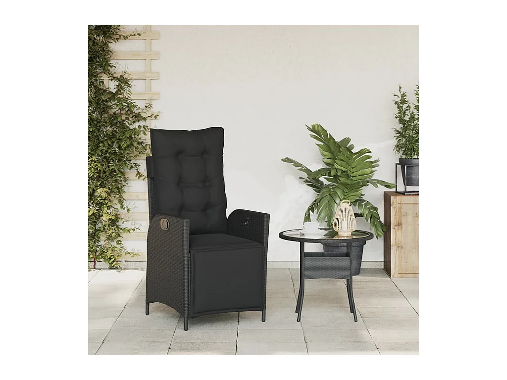 Sedia da giardino reclinabile e poggiapiedi in resina di vimini nera