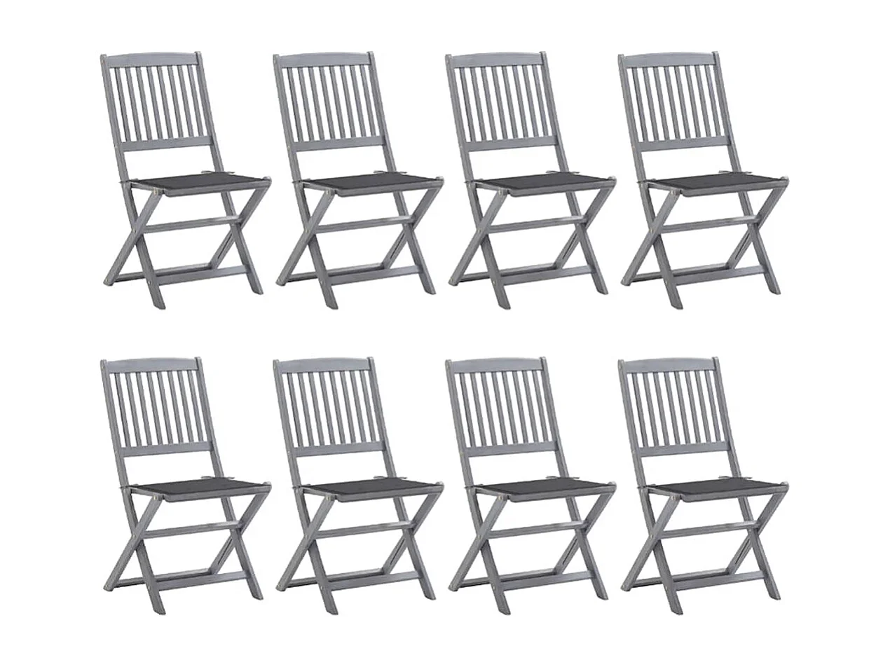 Set di 8 sedie pieghevoli da esterno con cuscini in legno di acacia