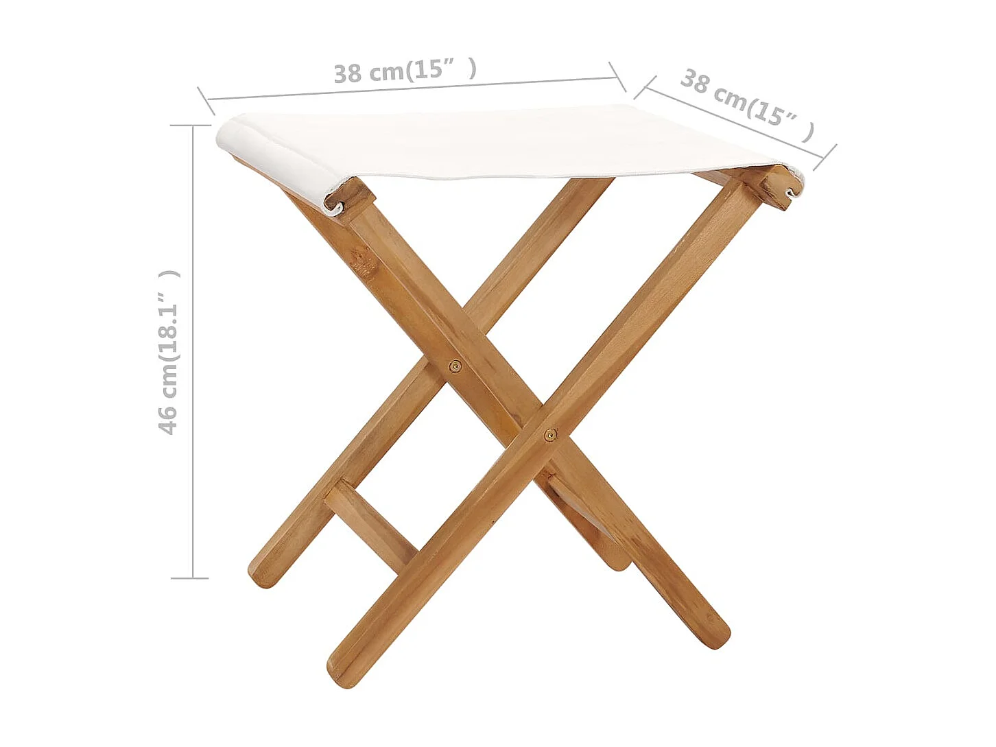 Chaises pliables lot de 2 Bois teck solide et tissu Blanc crème