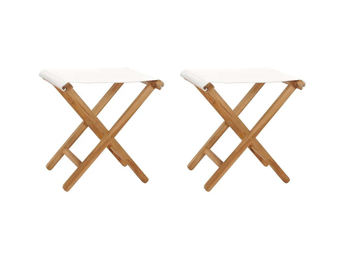 Chaises pliables lot de 2 Bois teck solide et tissu Blanc crème