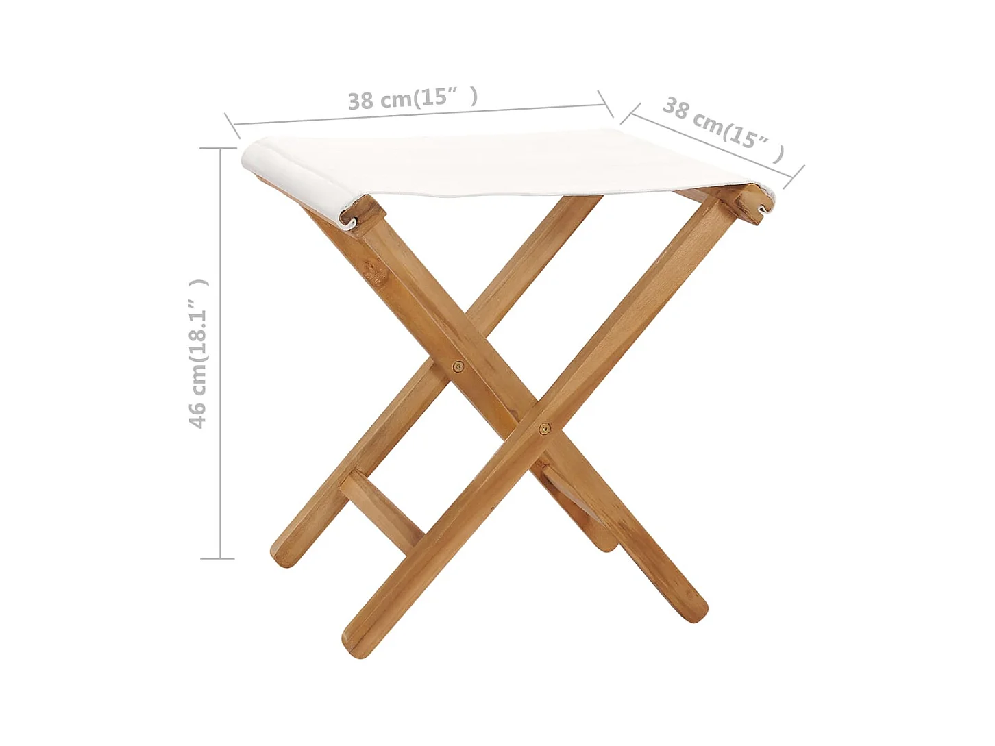 Set van 2 klapstoelen, massief teakhout en crèmewitte stof