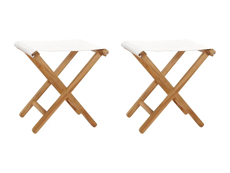 Chaises pliables lot de 2 Bois teck solide et tissu Blanc crème