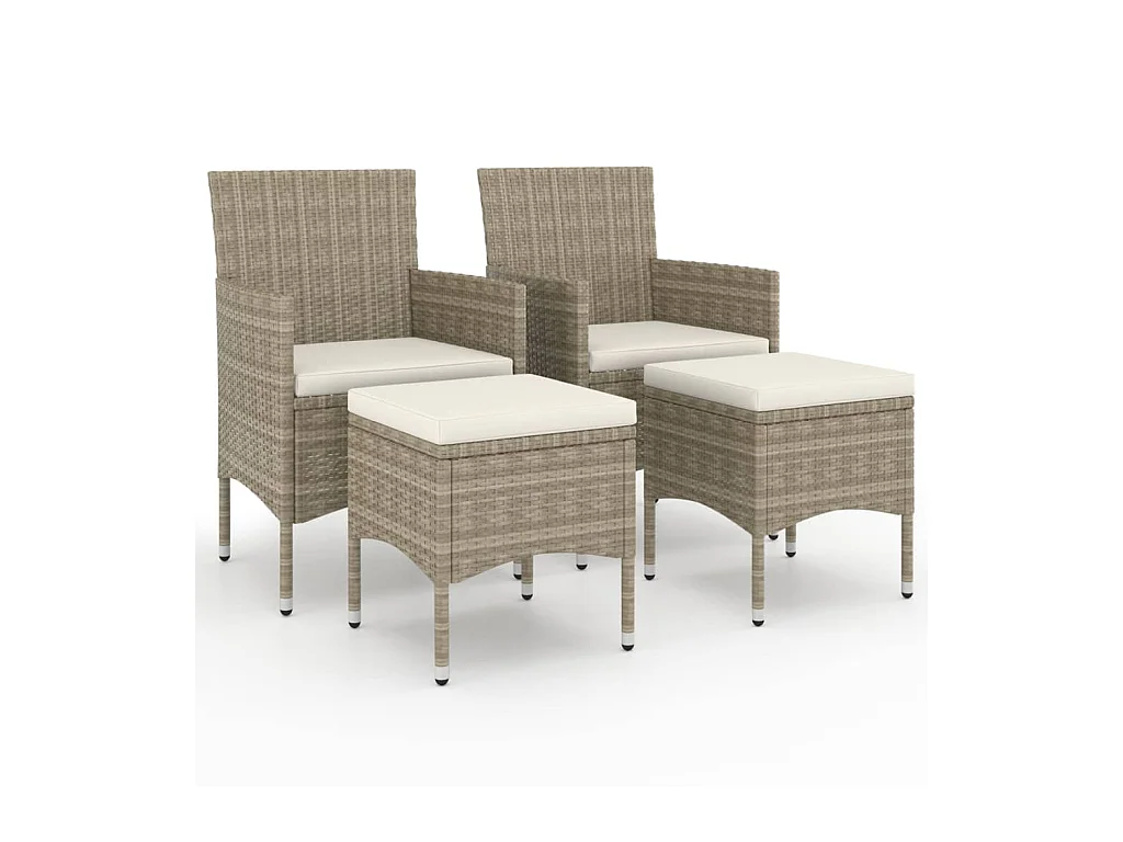 Jeu de chaise et tabouret de jardin 4 pcs Résine tressée Beige