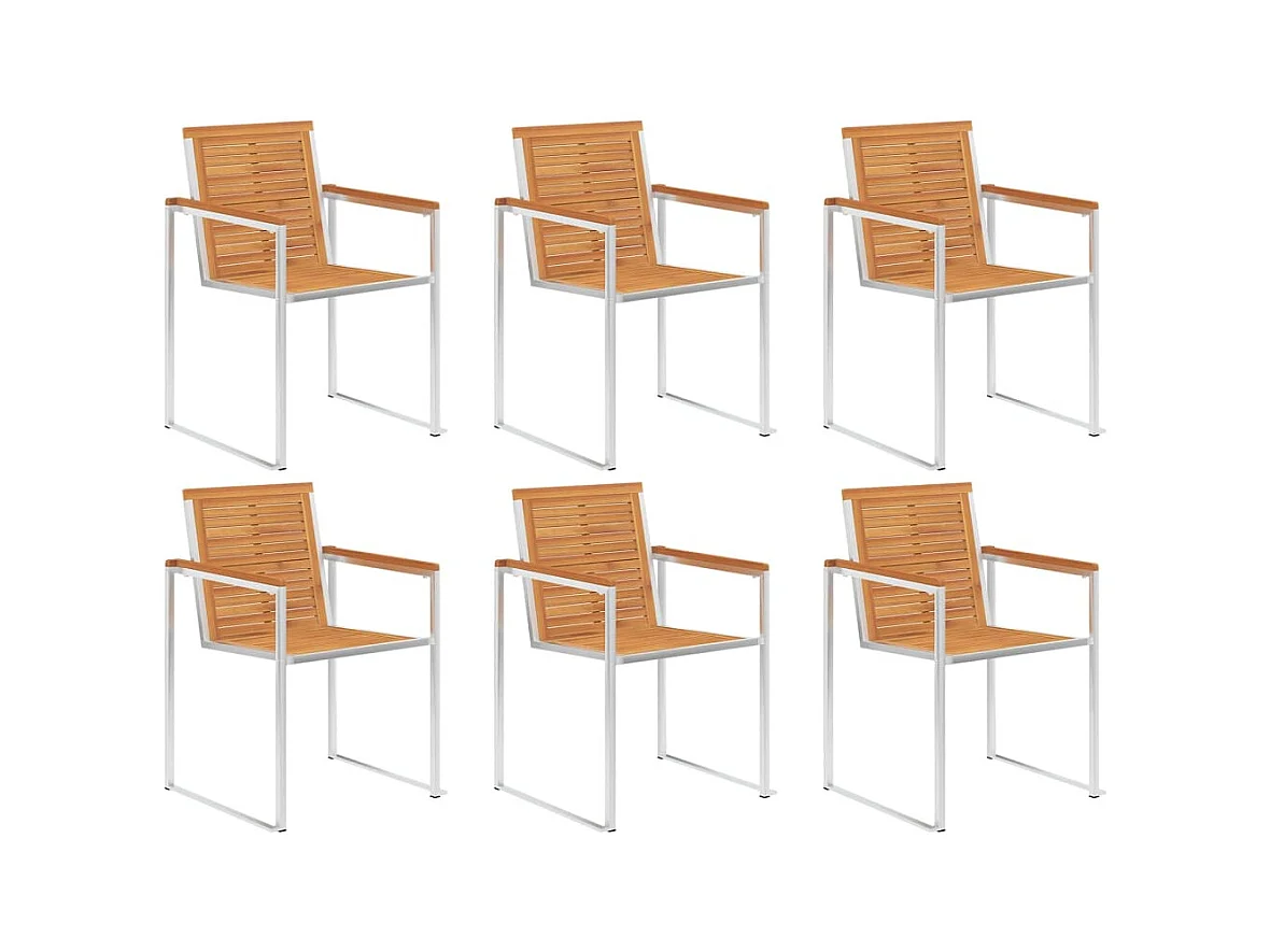 Chaises de jardin lot de 6 Bois d'acacia et acier inoxydable
