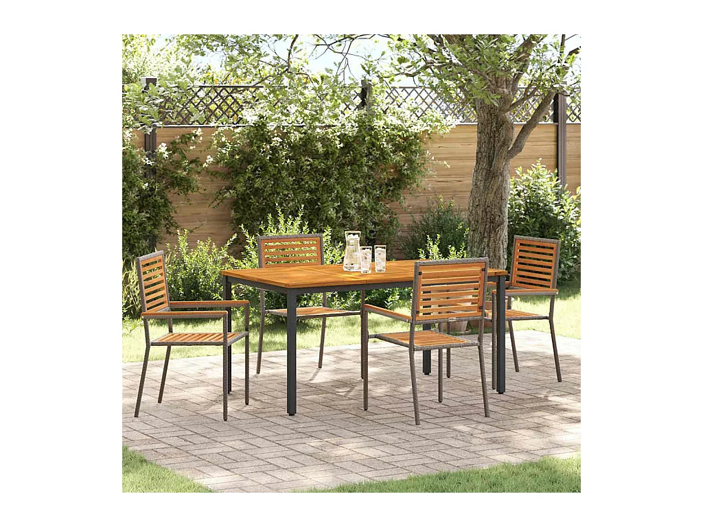 Ensemble de salle à manger pour jardin 5 pcs Gris