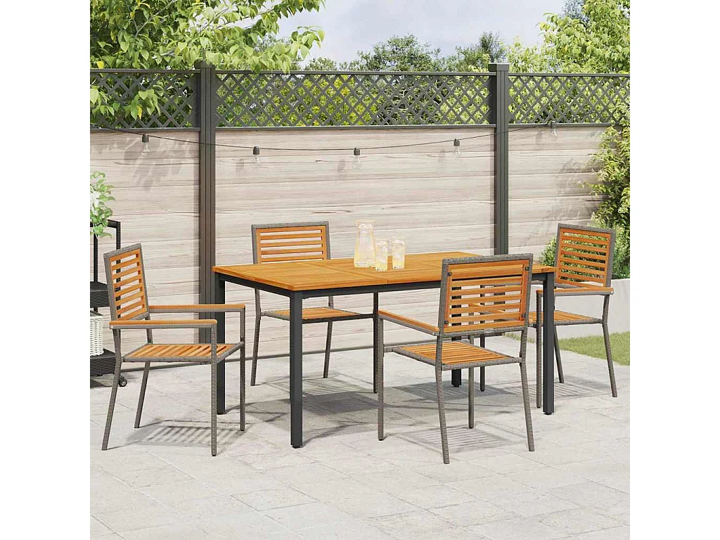 Ensemble de salle à manger pour jardin 5 pcs Gris