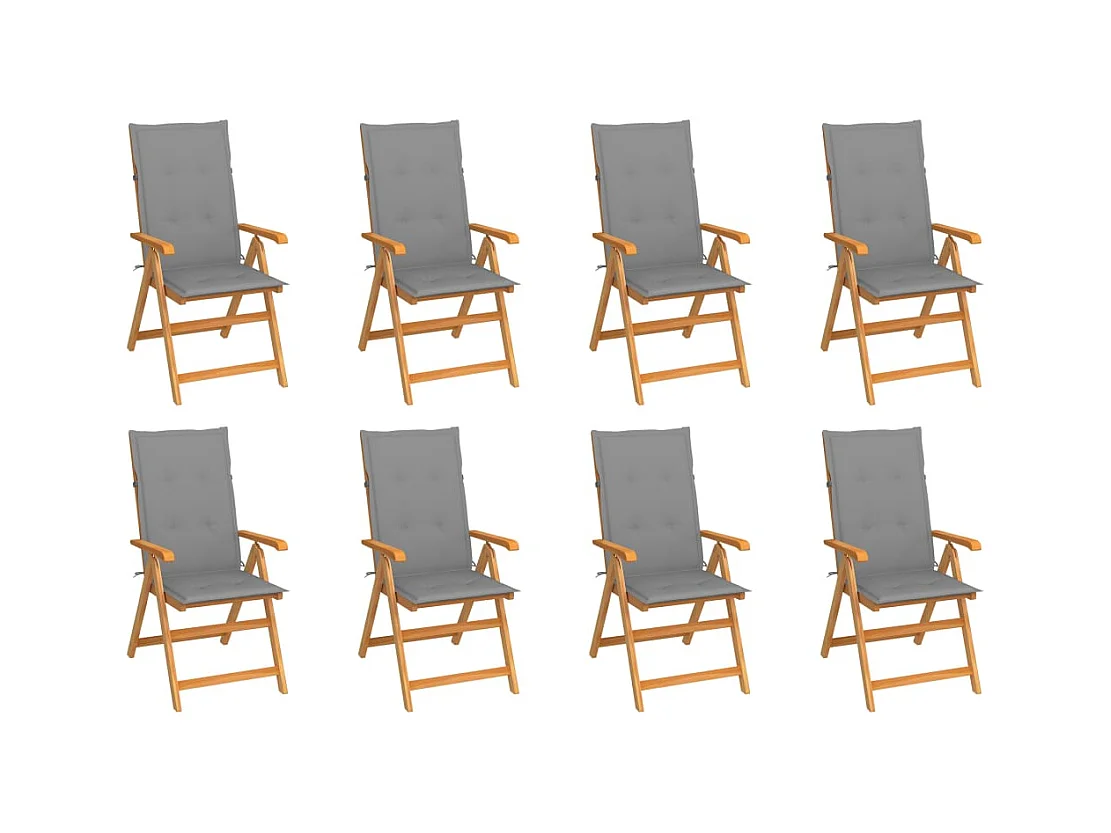 Chaises inclinables de jardin et coussins lot de 8 Teck solide