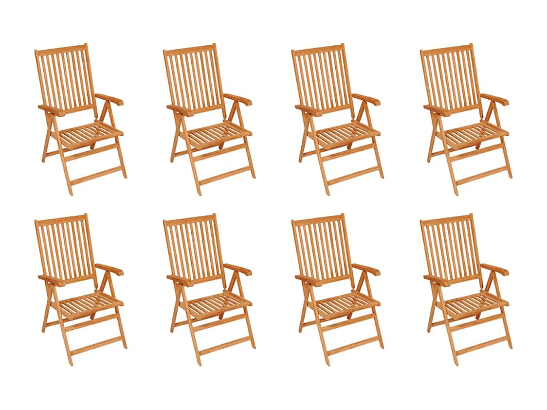 Chaises inclinables de jardin et coussins lot de 8 Teck solide