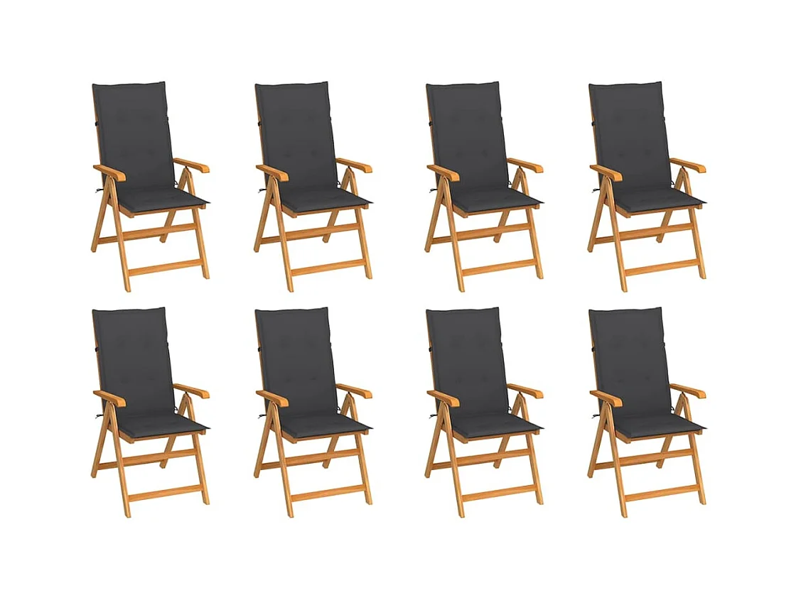 Chaises inclinables de jardin et coussins lot de 8 Teck solide