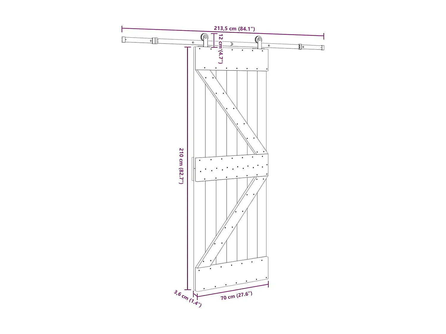 Porte coulissante et kit de quincaillerie 70x210 cm pin massif
