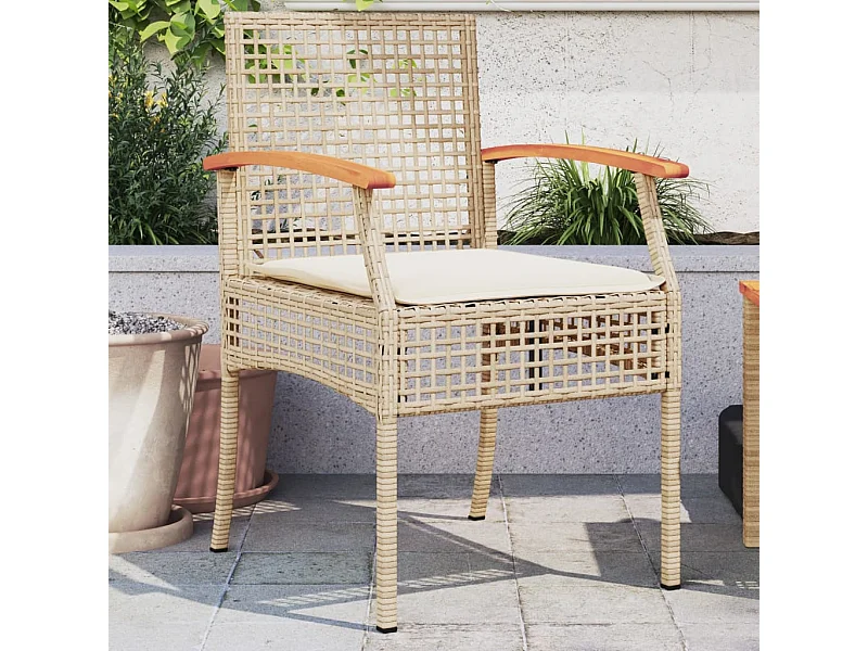 Chaises de jardin coussins lot de 2 beige résine tressée acacia
