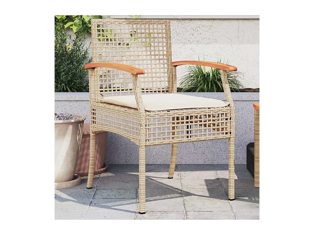 Chaises de jardin coussins lot de 2 beige résine tressée acacia