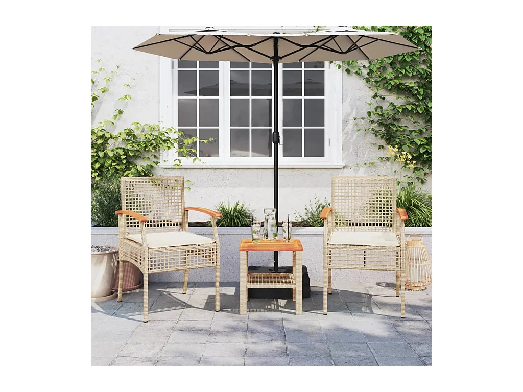 Chaises de jardin coussins lot de 2 beige résine tressée acacia