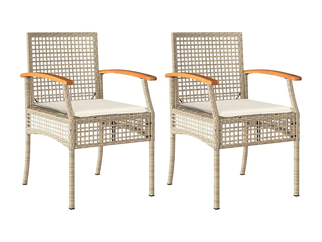 Chaises de jardin coussins lot de 2 beige résine tressée acacia