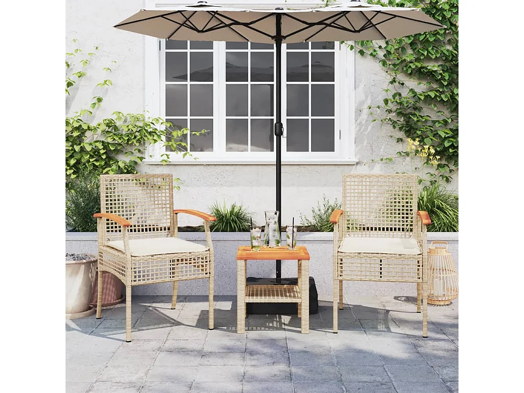 Chaises de jardin coussins lot de 2 beige résine tressée acacia