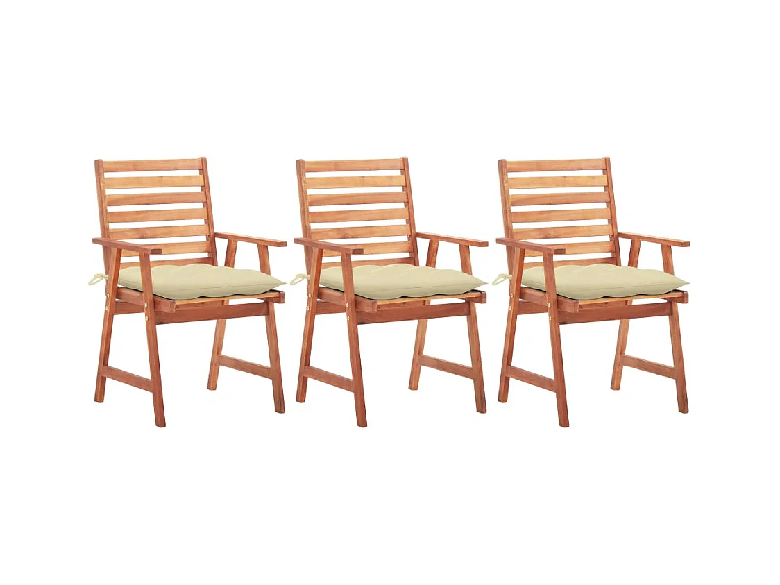 Juego de 3 sillas de comedor para exterior y cojines de acacia maciza