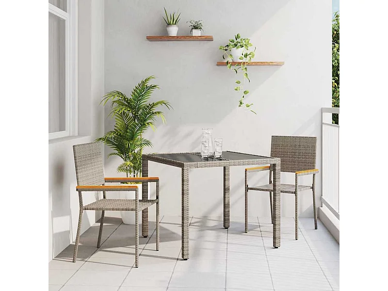 Set da pranzo da giardino 3 pezzi, grigio, marrone