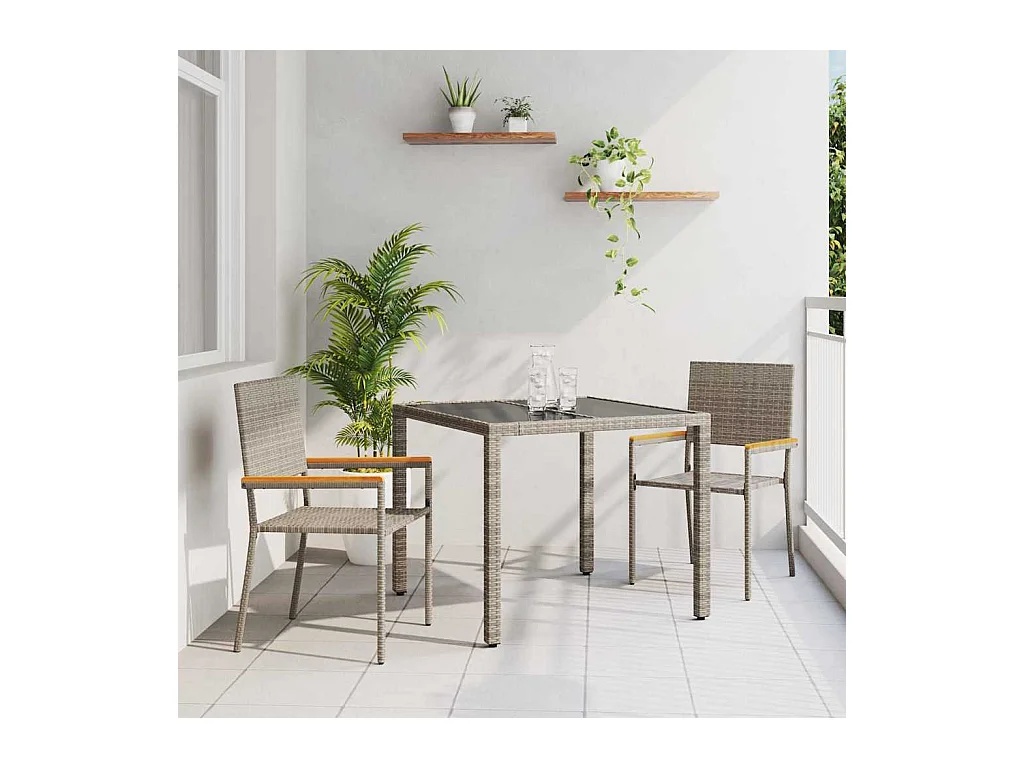 Set da pranzo da giardino 3 pezzi, grigio, marrone