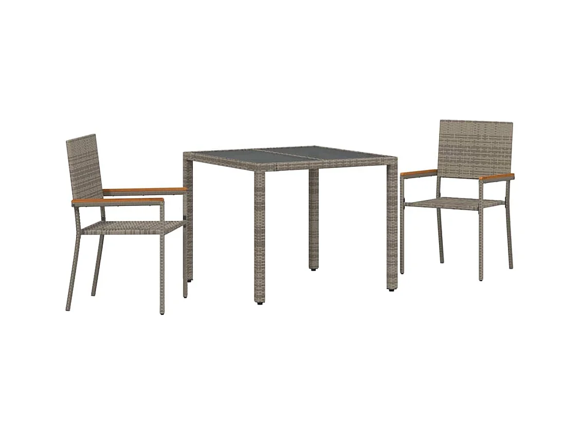 Set da pranzo da giardino 3 pezzi, grigio, marrone