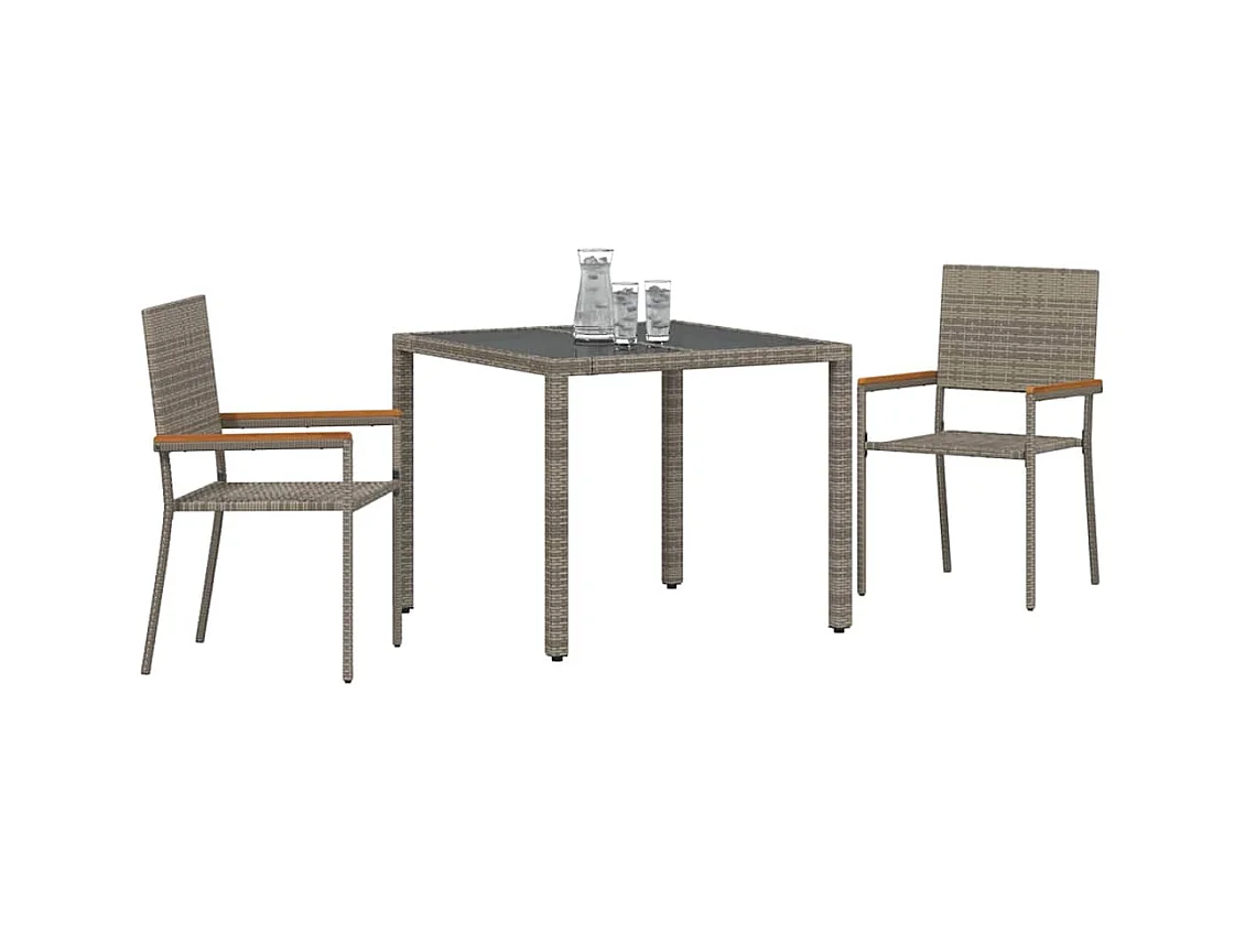 Set da pranzo da giardino 3 pezzi, grigio, marrone