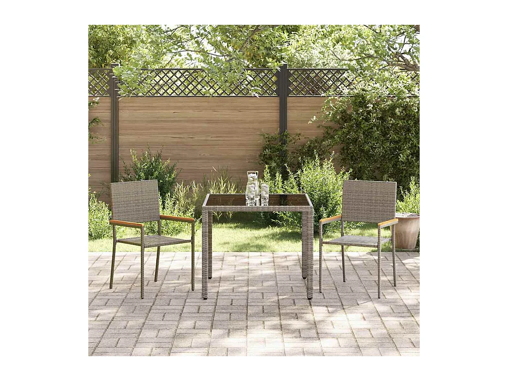 Set da pranzo da giardino 3 pezzi, grigio, marrone