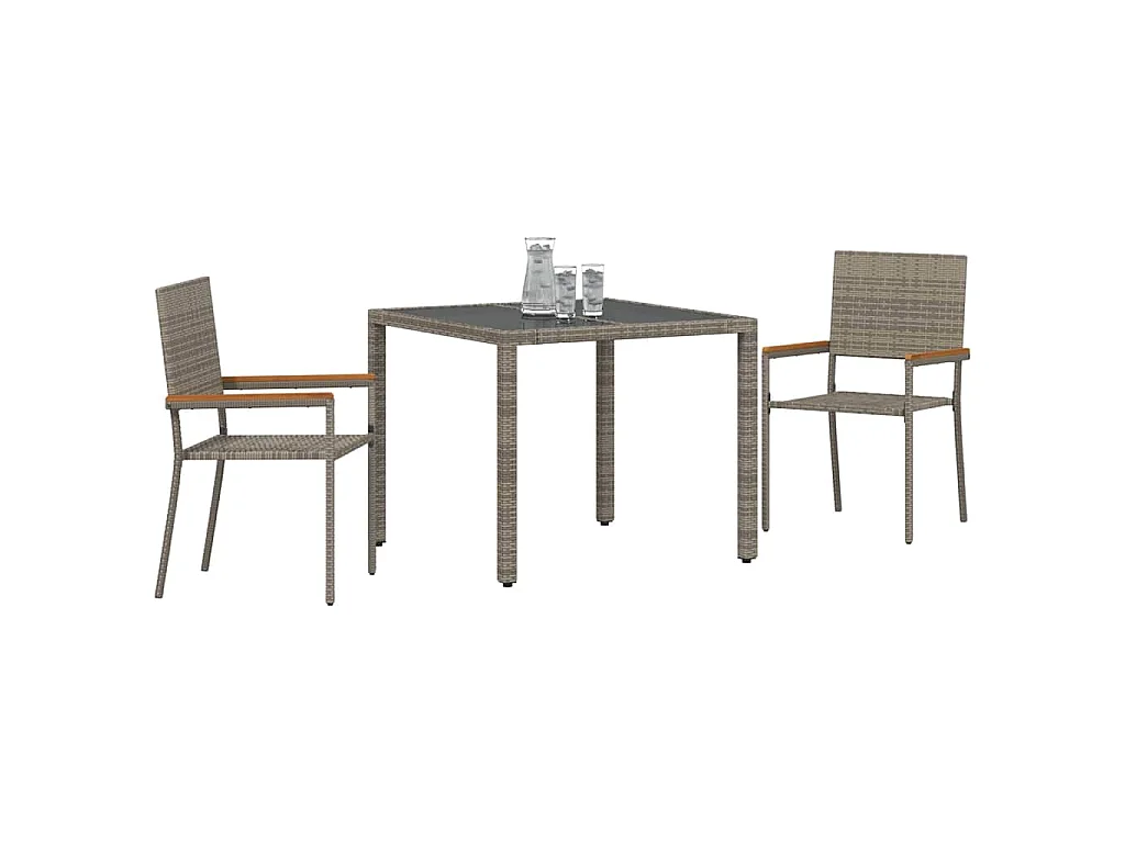 Set da pranzo da giardino 3 pezzi, grigio, marrone