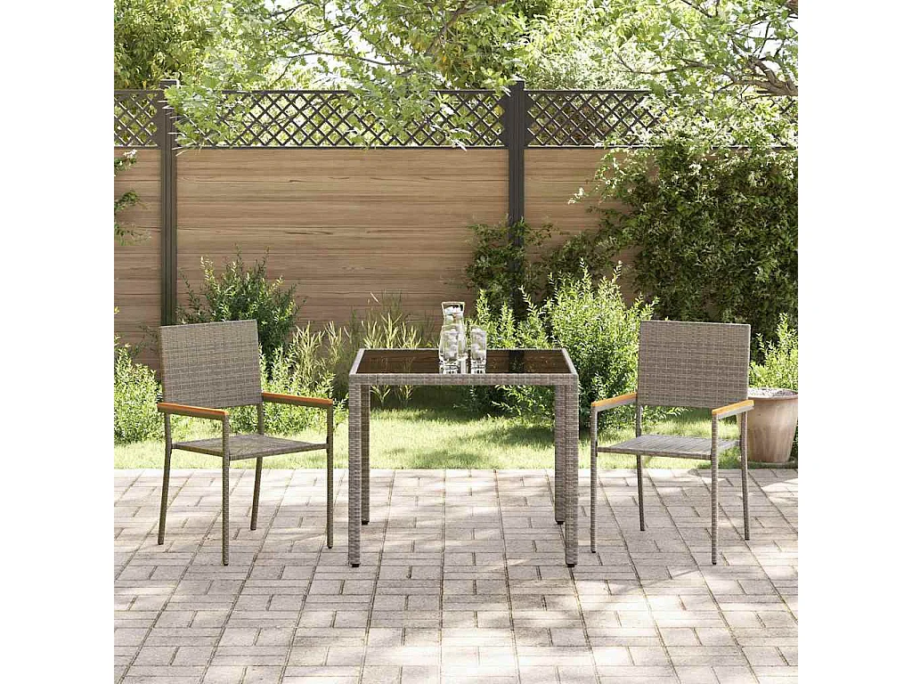Set da pranzo da giardino 3 pezzi, grigio, marrone
