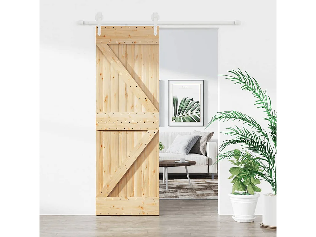 Porte coulissante et kit de quincaillerie 70x210 cm pin massif