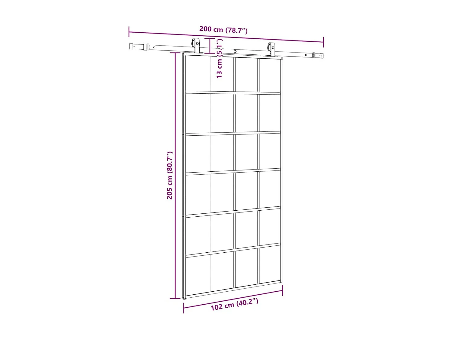 Porte coulissante kit de quincaillerie noir 102x205cm verre ESG