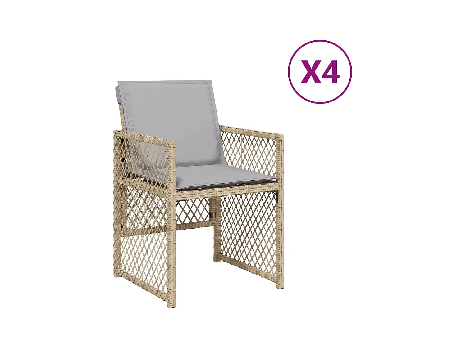 Set di 4 sedie da giardino con cuscini beige mix