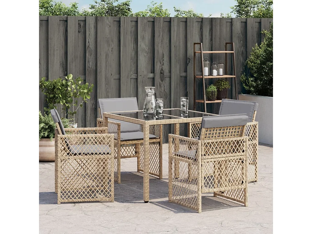 Set di 4 sedie da giardino con cuscini beige mix
