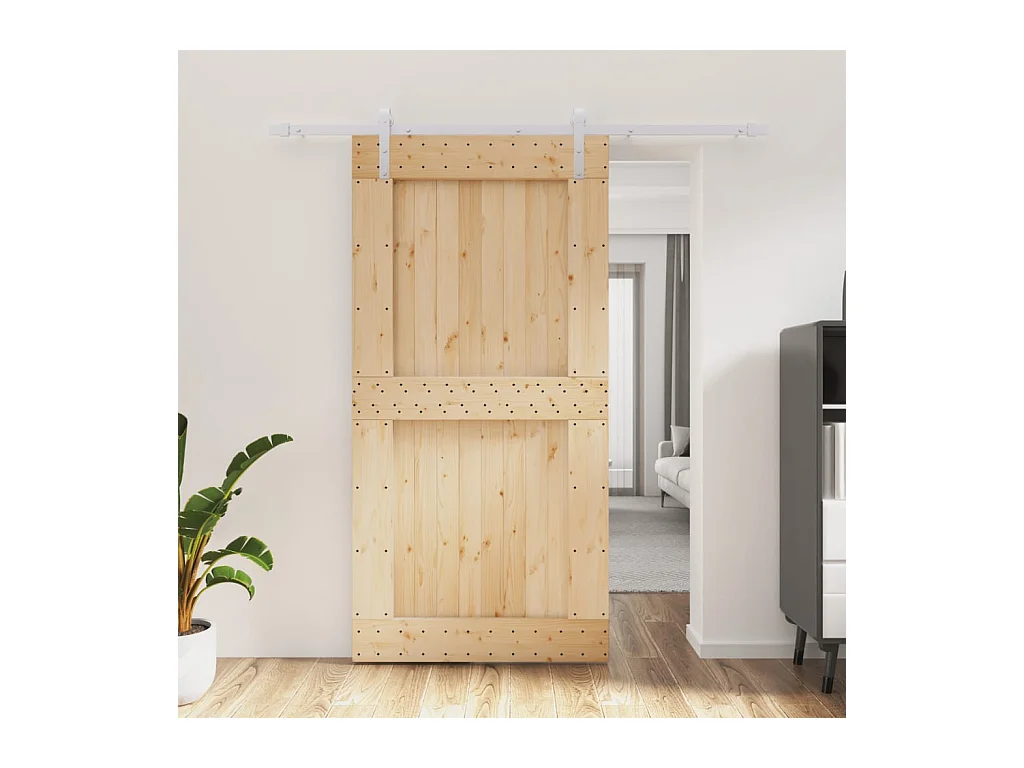 Porte coulissante et kit de quincaillerie 100x210 cm pin massif
